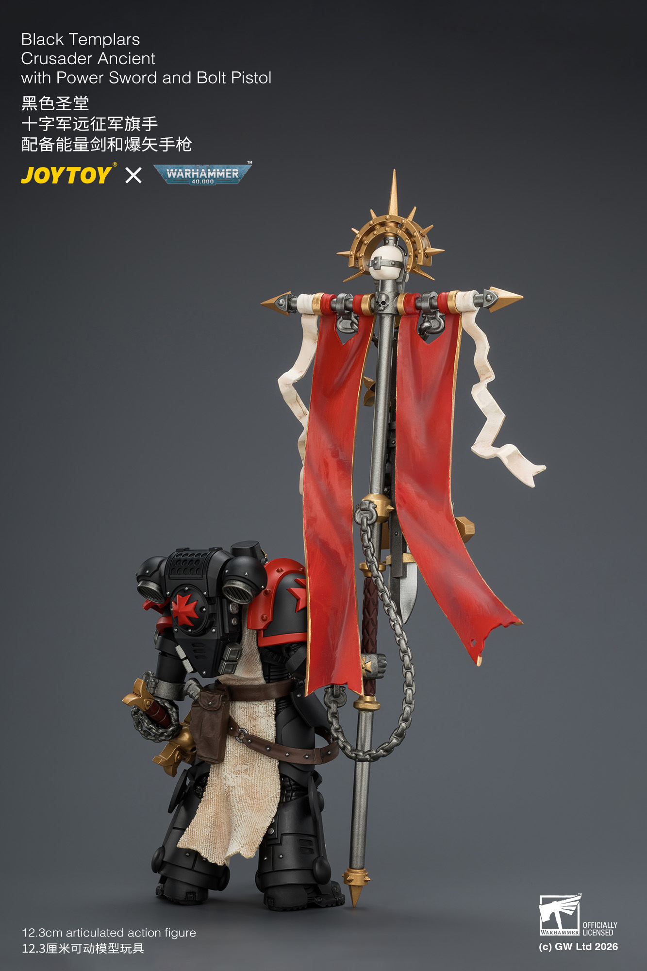 JoyToy WH40K Space Marines Black Templars Crusader Ancient with Power Sword and Bolt Pistol