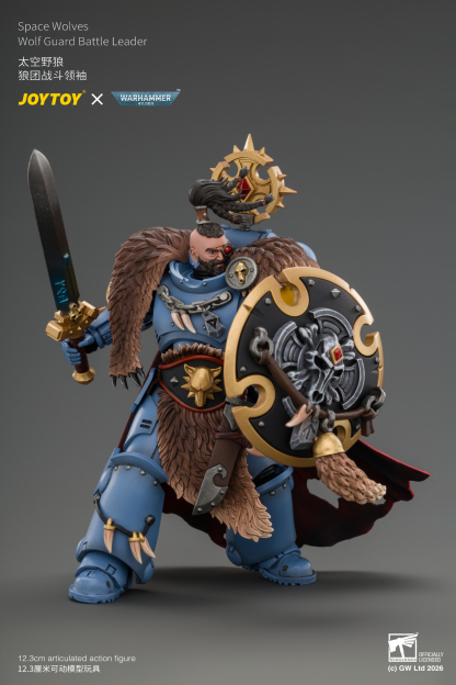 JoyToy WH40K Space Wolves Wolf Guard Battle Leader with Master-crafted Power Weapon, Storm Shield, Thunder Hammer, Master-crafted Heavy Bolt Pistol, and Plasma Pistol