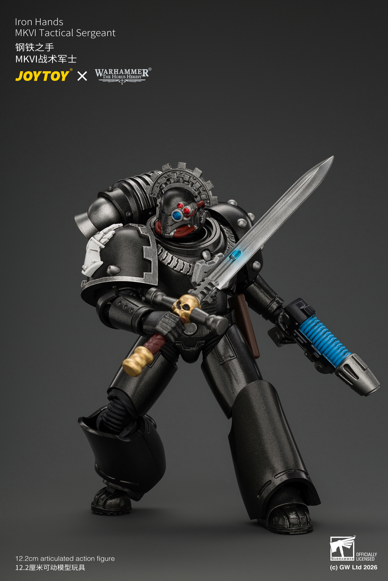 JoyToy Warhammer The Horus Heresy Iron Hands MKVI Tactical Sergeant with Bolter, Plasma Pistol & Power sword