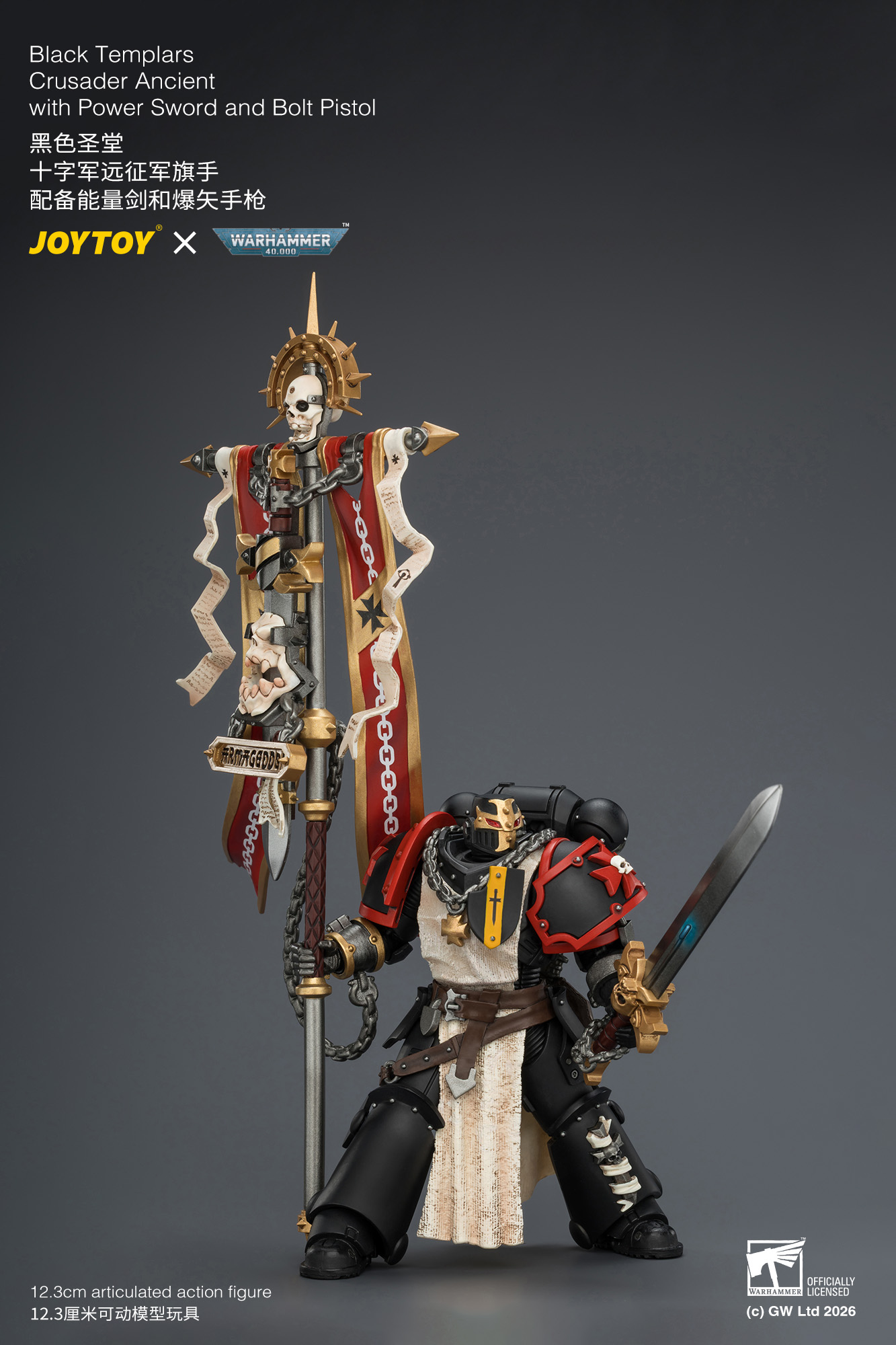 JoyToy WH40K Space Marines Black Templars Crusader Ancient with Power Sword and Bolt Pistol