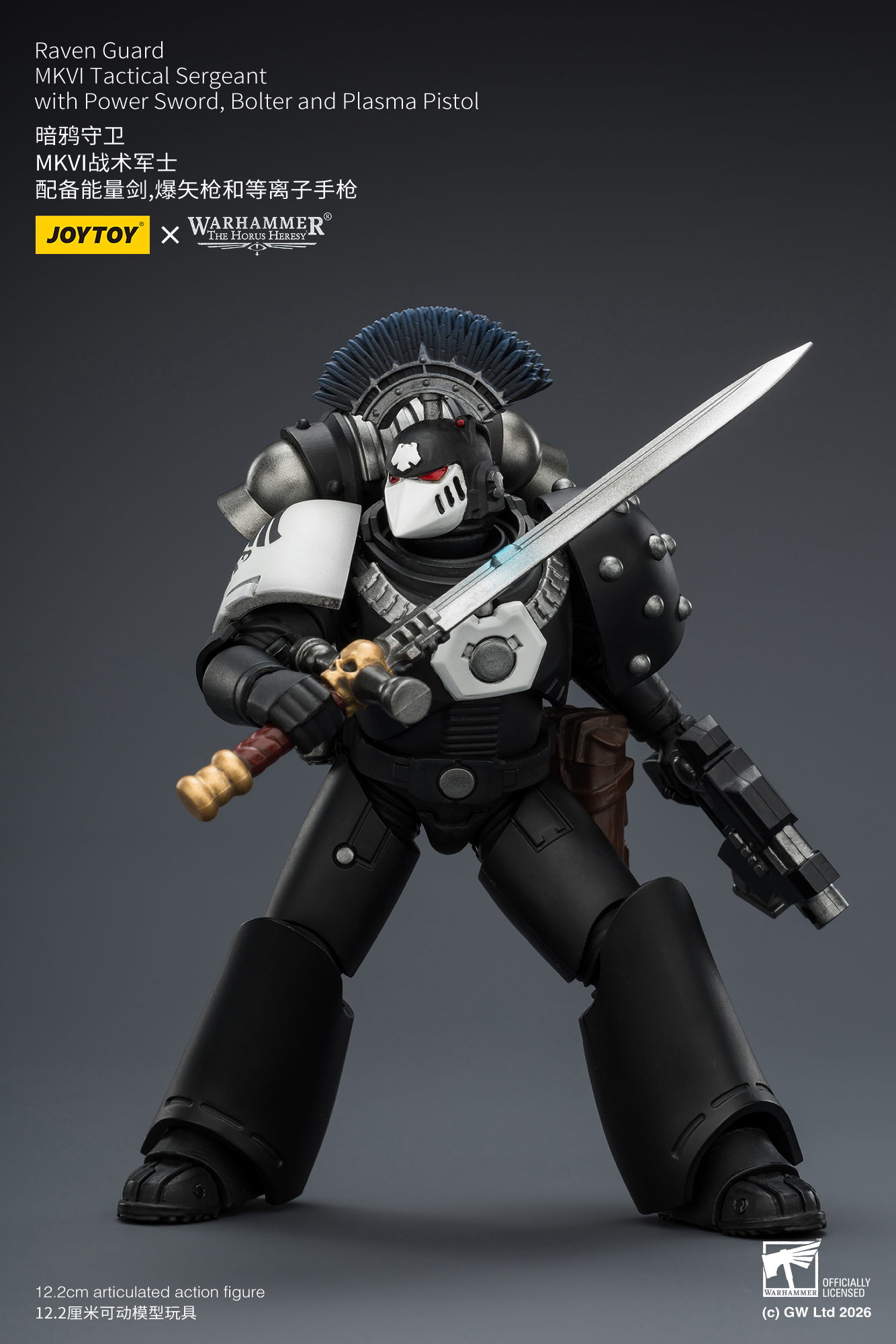 JoyToy Warhammer The Horus Heresy Raven Guard MkVI Tactical Sergeant with Power Sword, Bolter and Plasma Pistol