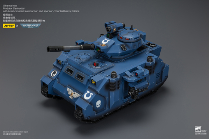JoyToy WH40K Ultramarines Predator Destructor with turret-mounted autocannon and sponson-mounted heavy bolters