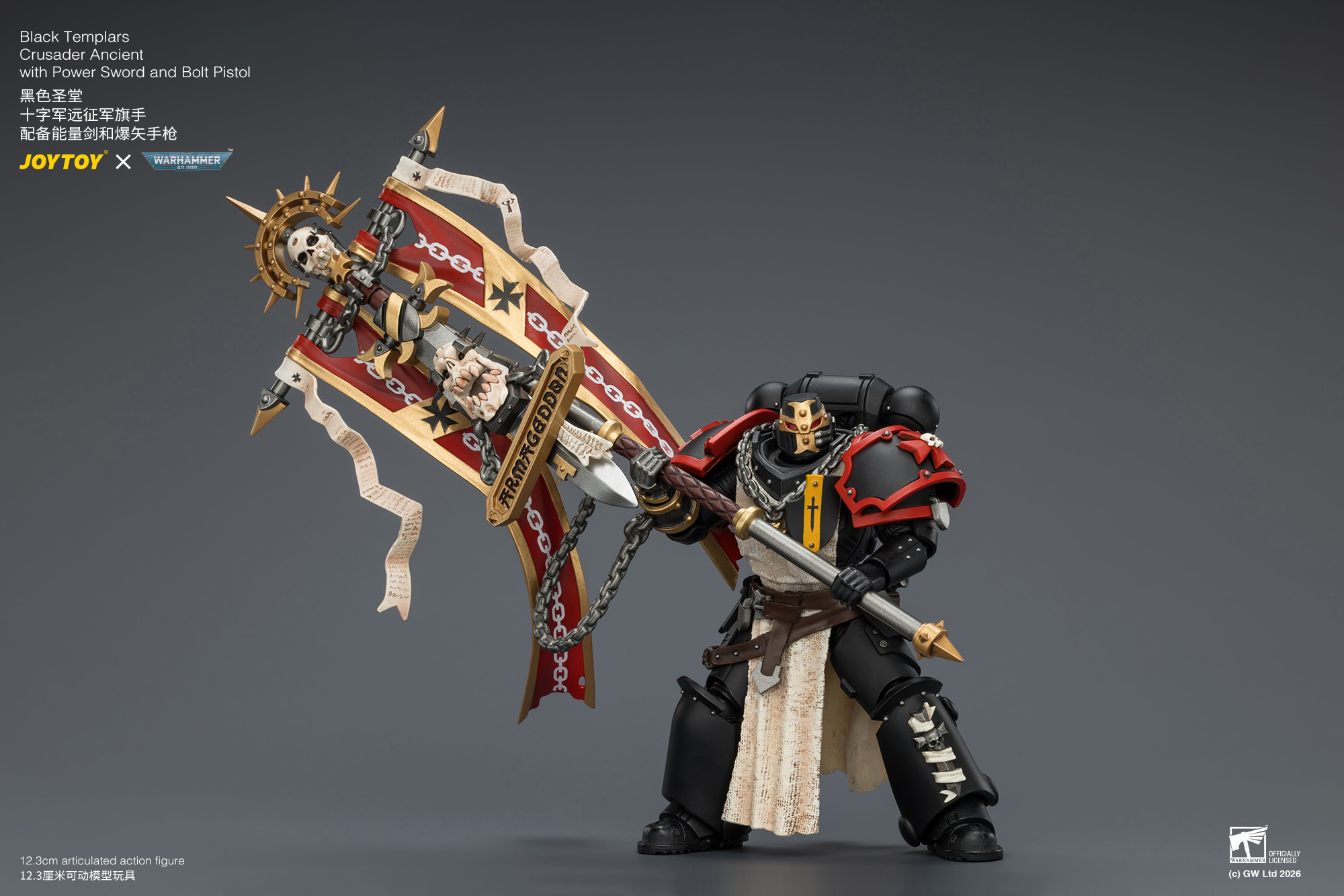 JoyToy WH40K Space Marines Black Templars Crusader Ancient with Power Sword and Bolt Pistol