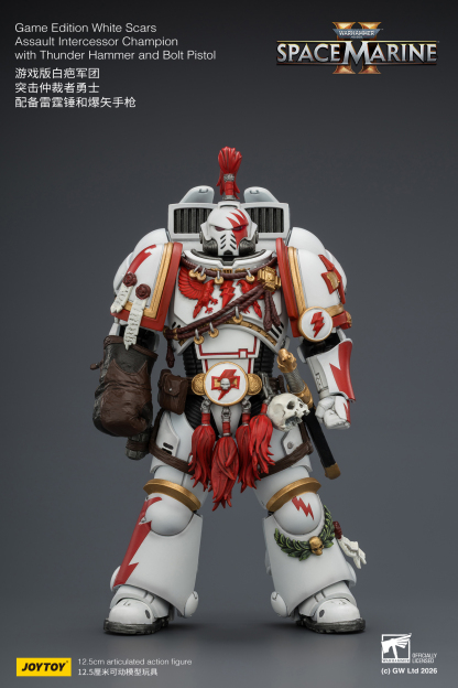 JoyToy WH40K Game Edition White Scars Assault Intercessor Champion with Thunder Hammer and Bolt Pistol