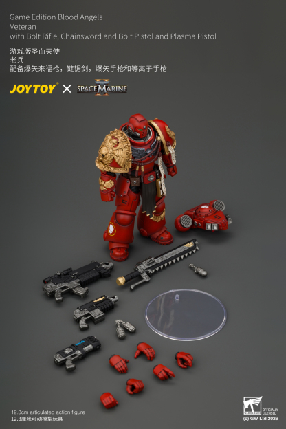 JoyToy WH40K Game Edition Blood Angels Veteran with Bolt Rifle, Chainsword and Bolt Pistol and Plasma Pistol