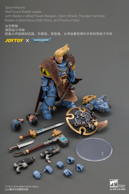 JoyToy WH40K Space Wolves Wolf Guard Battle Leader with Master-crafted Power Weapon, Storm Shield, Thunder Hammer, Master-crafted Heavy Bolt Pistol, and Plasma Pistol