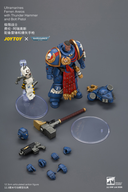 JoyToy WH40K Ultramarines Ferren Areios with Thunder Hammer and Bolt Pistol