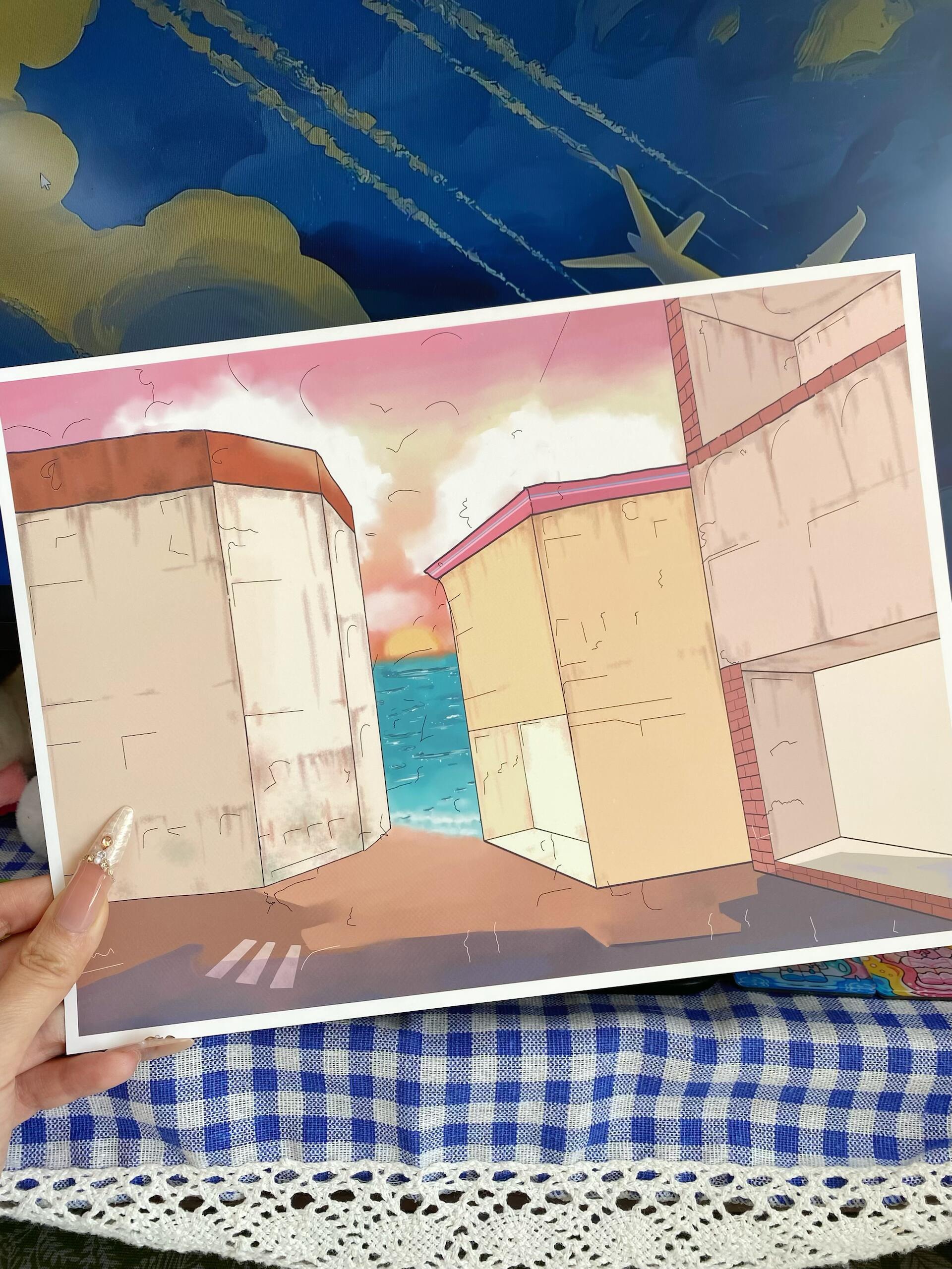 #040 Sunset orange sea (Size:L)