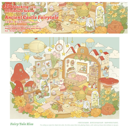 #141 Ancient Castle Fairytale 3D Scene Stickers 4 Cute Miniature Scenes （size：XL)