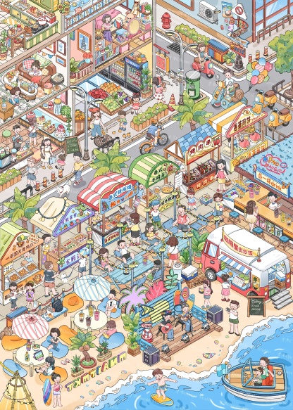#128 Beach food street(Size:XL)