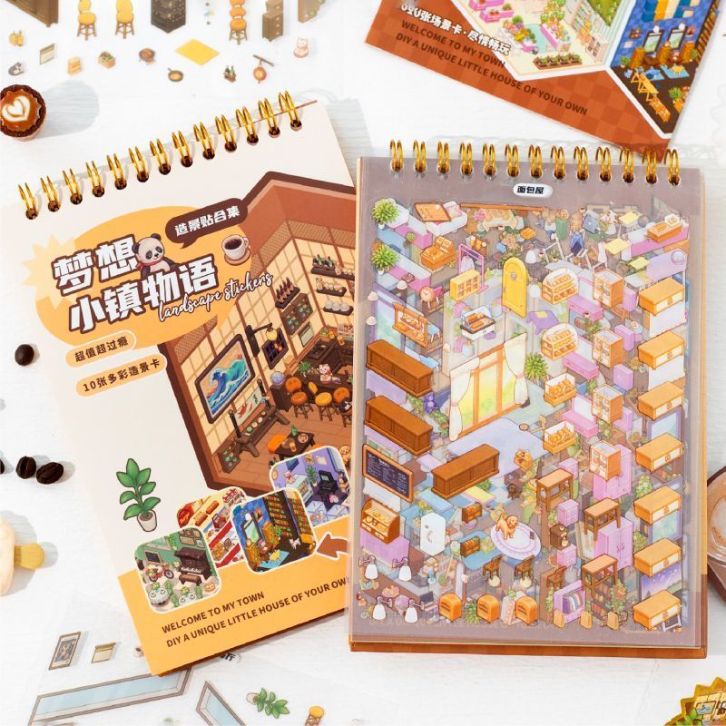 #210 Dream Town Mini Scene Sticker Book (10 in 1) (Size:S)