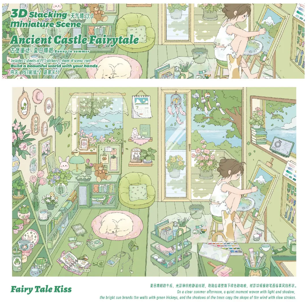 #141 Ancient Castle Fairytale 3D Scene Stickers 4 Cute Miniature Scenes （size：XL)