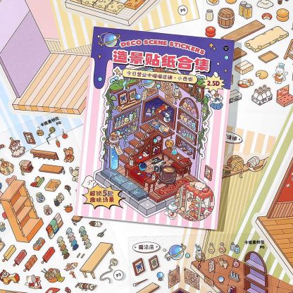 Kitten Shop Scene Sticker Notebook (5-in-1)