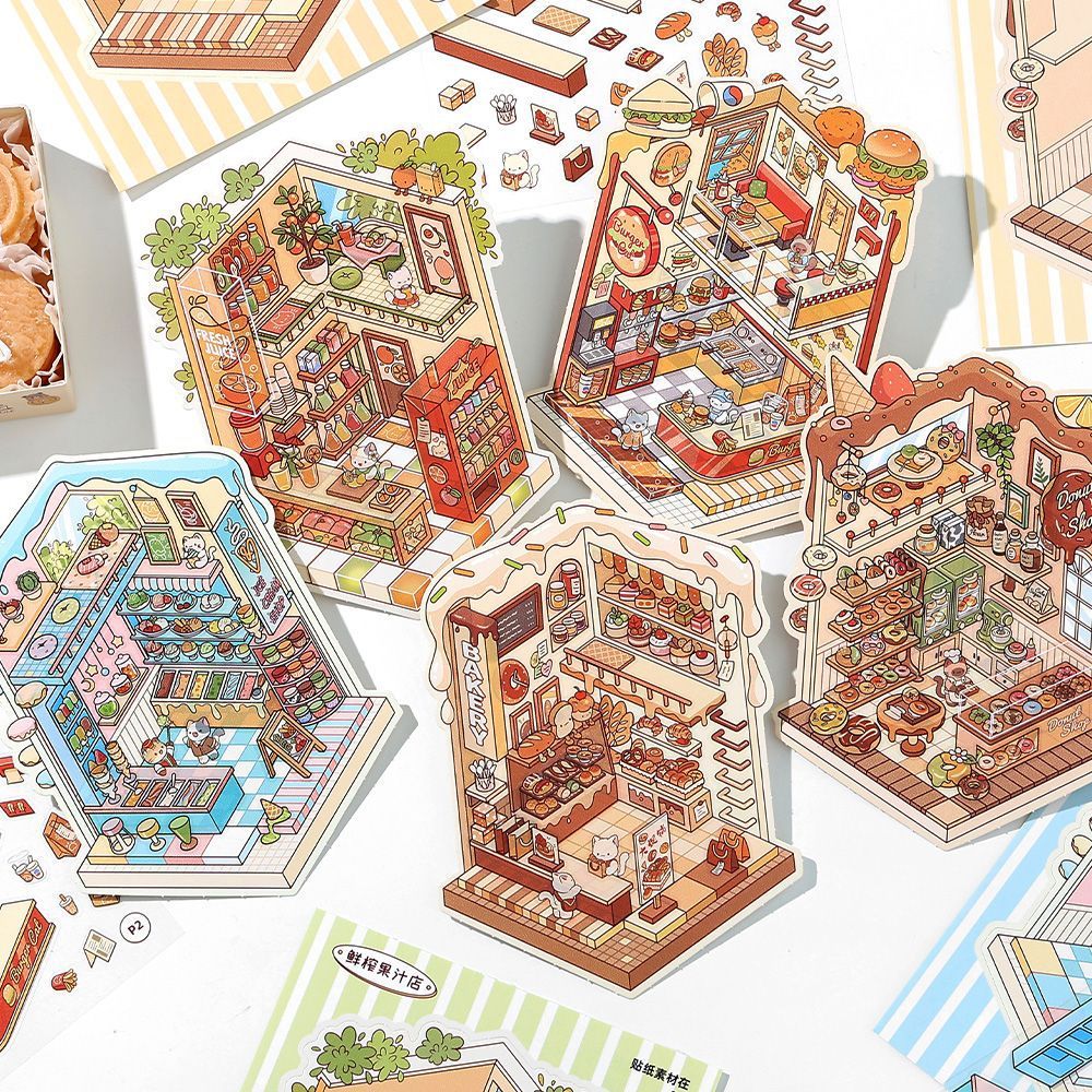 Kitten Shop Scene Sticker Notebook (5-in-1)