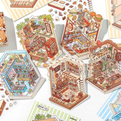 Kitten Shop Scene Sticker Notebook (5-in-1)