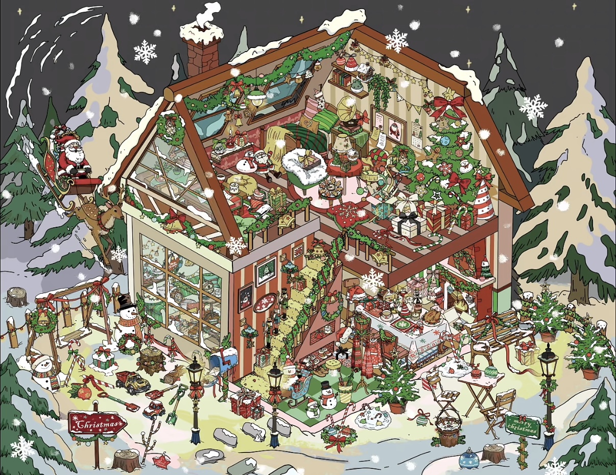 #281 Christmas warm cottage (Size:L)