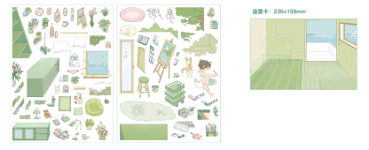 #141 Ancient Castle Fairytale 3D Scene Stickers 4 Cute Miniature Scenes （size：XL)