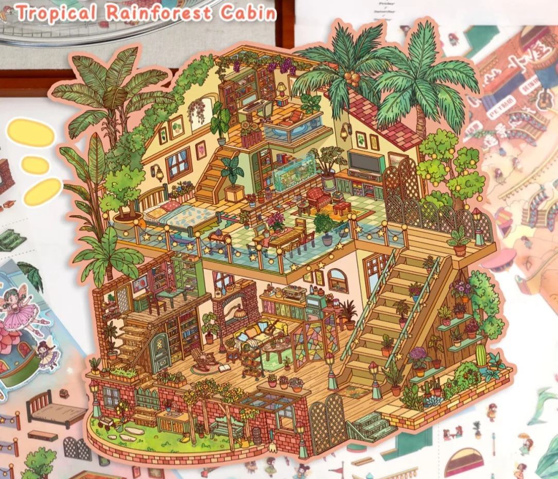#110 Castle and tropical rainforest cabin