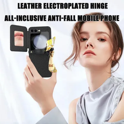 Κατάλληλο για Samsung ZFlip6/5/4/3 δερμάτινη ηλεκτρολυμένη θήκη κινητού τηλεφώνου all-inclusive κατά της πτώσης