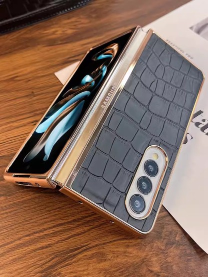 Husă de telefon din piele lucrată manual cu model de crocodil, cu protecție pentru ecran din spate pentru Samsung Galaxy Z Fold3 Fold4 Fold5 5G