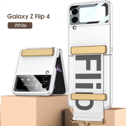 Husă de lux pentru telefon cu curea anti-cădere cu folie de protecție frontală pentru Samsung Galaxy Z Flip5 Flip4 Flip3