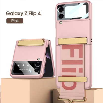 Husă de lux pentru telefon cu curea anti-cădere cu folie de protecție frontală pentru Samsung Galaxy Z Flip5 Flip4 Flip3