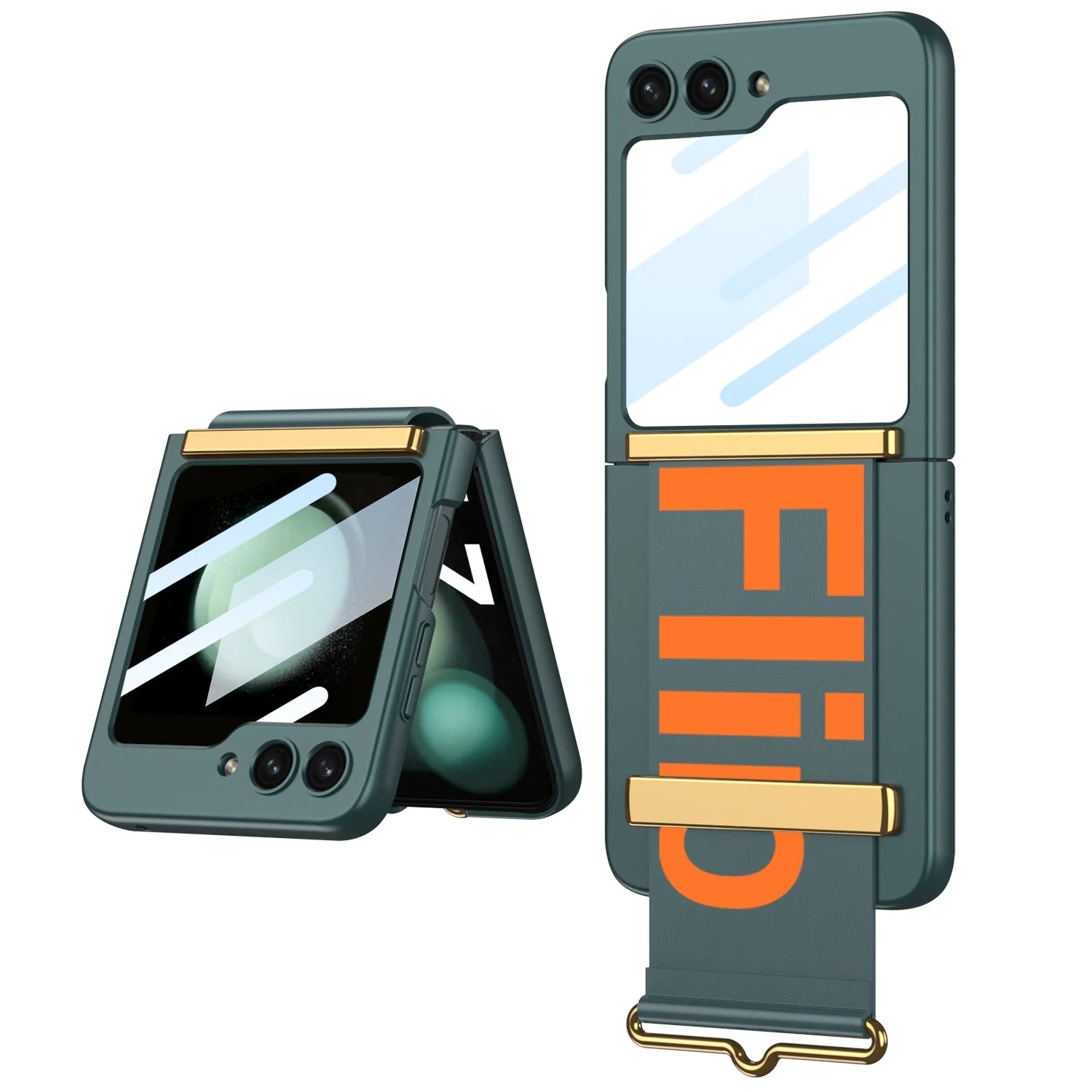 Husă de lux pentru telefon cu curea anti-cădere cu folie de protecție frontală pentru Samsung Galaxy Z Flip5 Flip4 Flip3