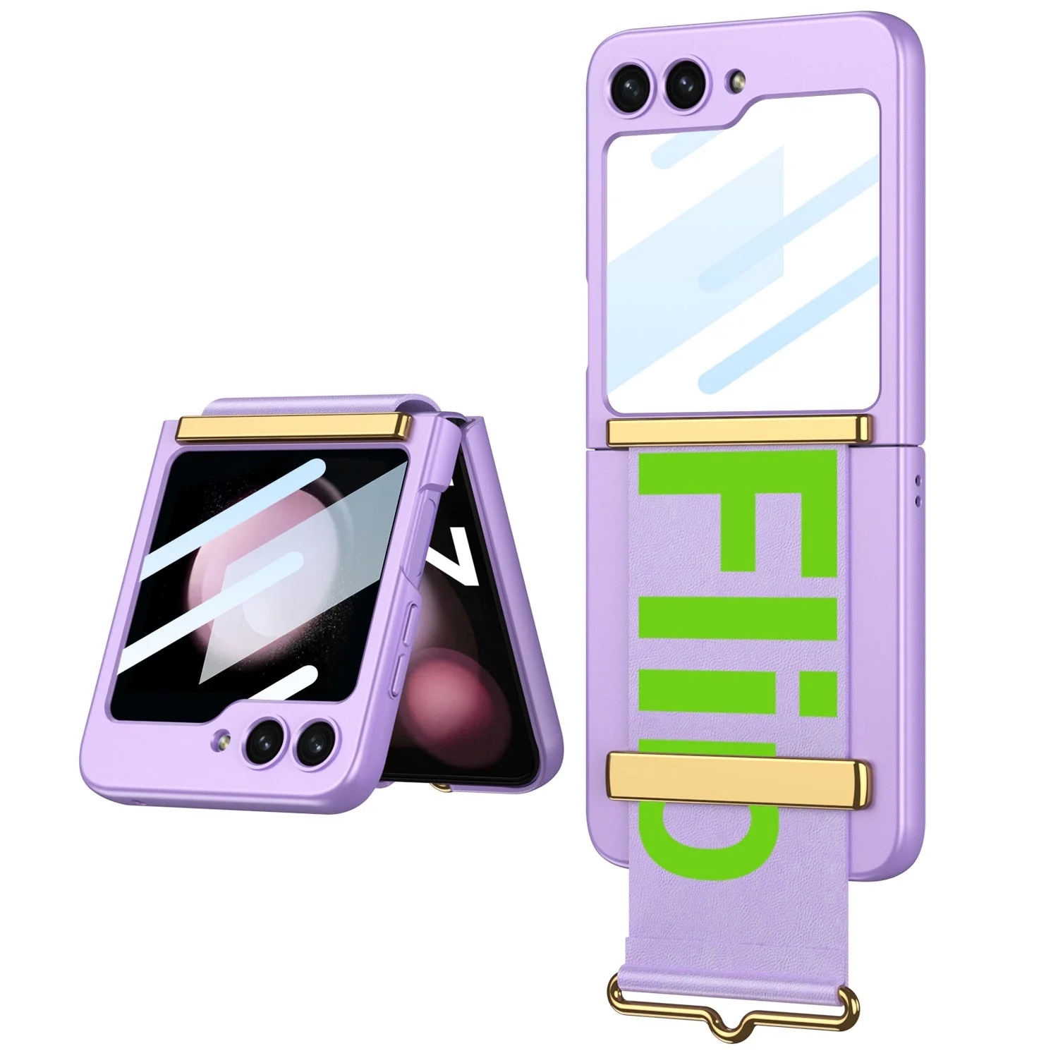 Husă de lux pentru telefon cu curea anti-cădere cu folie de protecție frontală pentru Samsung Galaxy Z Flip5 Flip4 Flip3