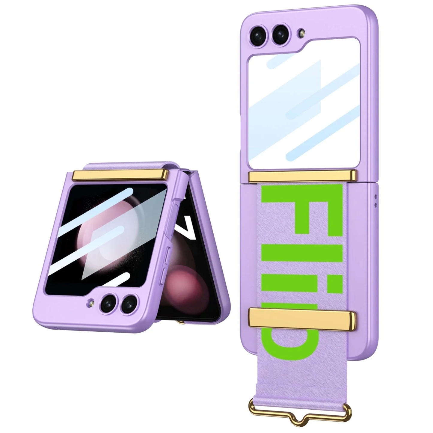 Husă de lux pentru telefon cu curea anti-cădere cu folie de protecție frontală pentru Samsung Galaxy Z Flip5 Flip4 Flip3