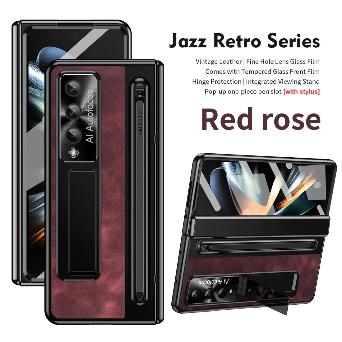 Husă pentru telefon din piele anti-cădere în stil retro Jazz - Seria Galaxy Z Fold