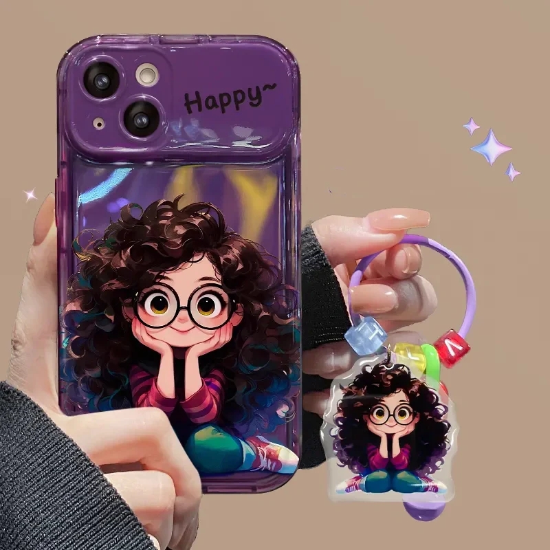 iPhone Creative Fried Hair Glasses Girl torbica za mobilni telefon s preklopnim ogledalom
