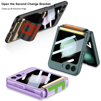 Husă de lux pentru telefon cu curea anti-cădere cu folie de protecție frontală pentru Samsung Galaxy Z Flip5 Flip4 Flip3