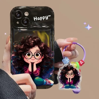 iPhone Creative Fried Hair Glasses Girl torbica za mobilni telefon s preklopnim ogledalom