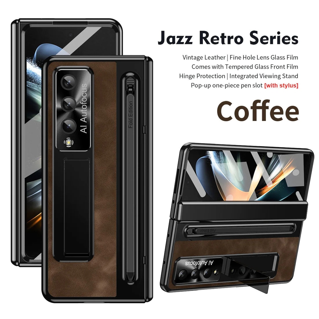 Husă pentru telefon din piele anti-cădere în stil retro Jazz - Seria Galaxy Z Fold