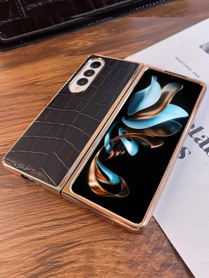 Husă de telefon din piele lucrată manual cu model de crocodil, cu protecție pentru ecran din spate pentru Samsung Galaxy Z Fold3 Fold4 Fold5 5G