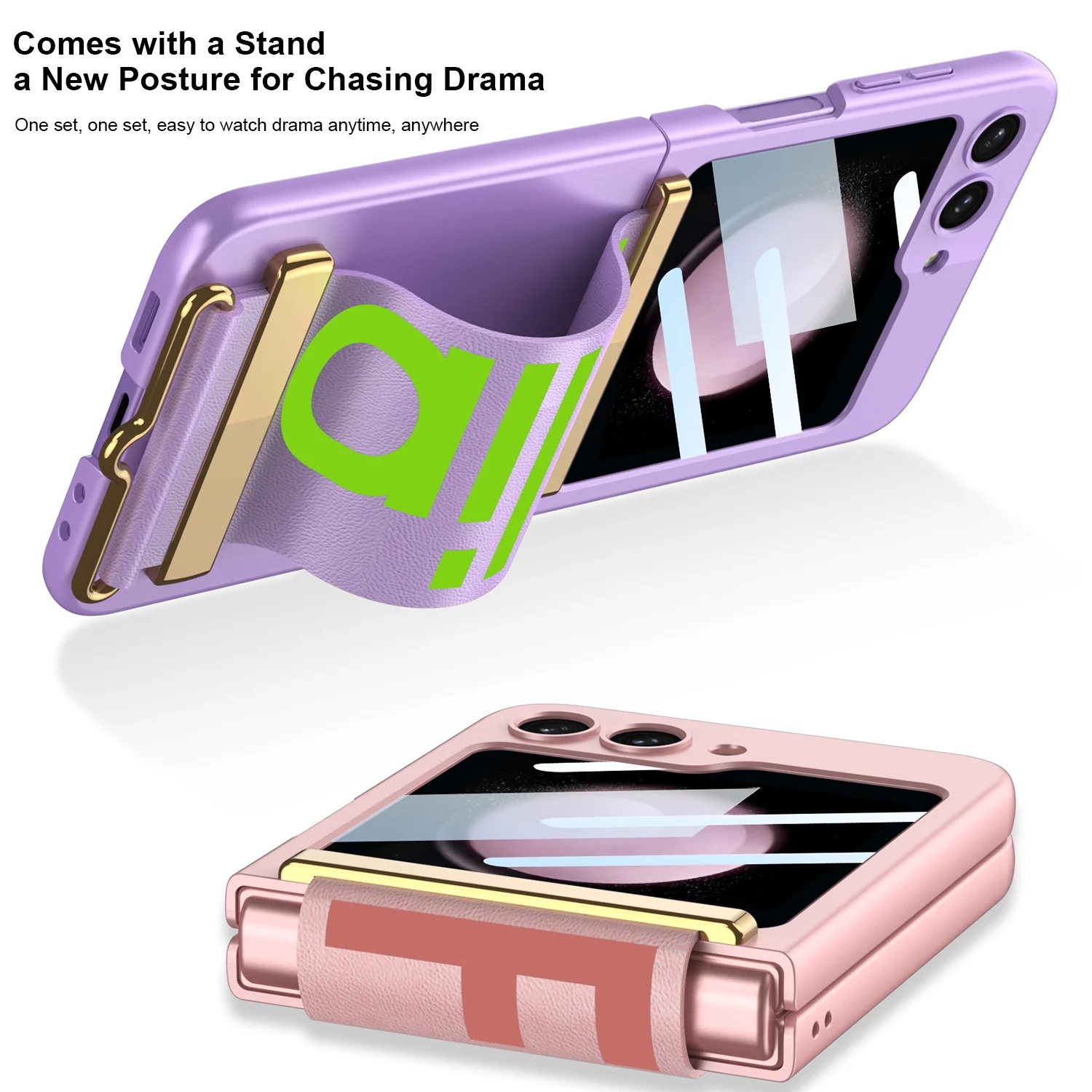 Husă de lux pentru telefon cu curea anti-cădere cu folie de protecție frontală pentru Samsung Galaxy Z Flip5 Flip4 Flip3