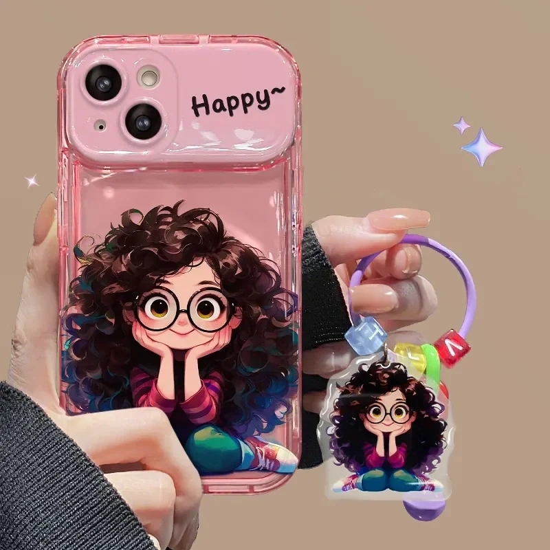 iPhone Creative Fried Hair Glasses Girl torbica za mobilni telefon s preklopnim ogledalom