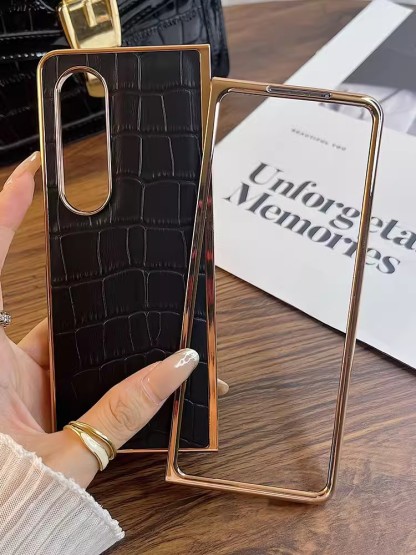 Husă de telefon din piele lucrată manual cu model de crocodil, cu protecție pentru ecran din spate pentru Samsung Galaxy Z Fold3 Fold4 Fold5 5G