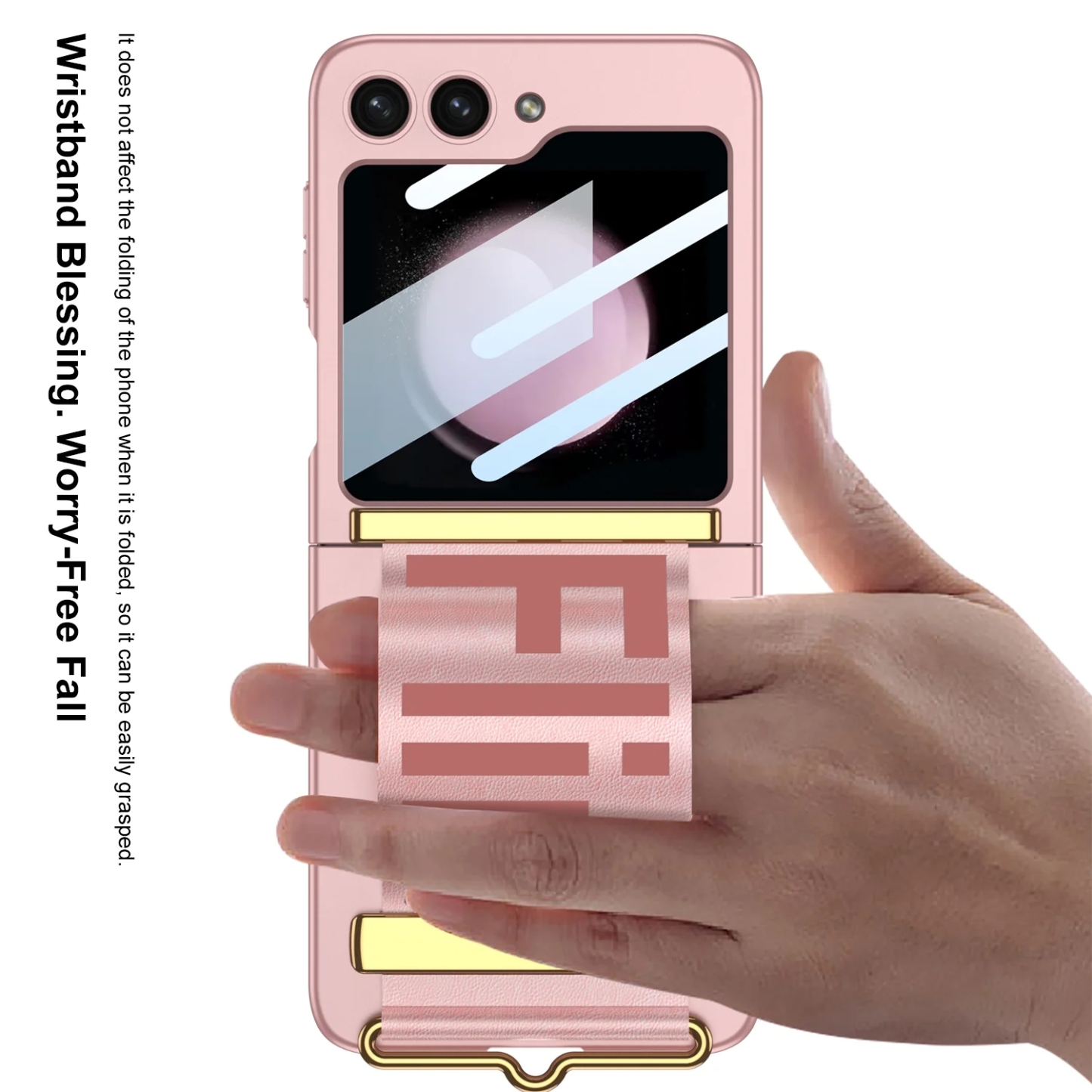 Husă de lux pentru telefon cu curea anti-cădere cu folie de protecție frontală pentru Samsung Galaxy Z Flip5 Flip4 Flip3