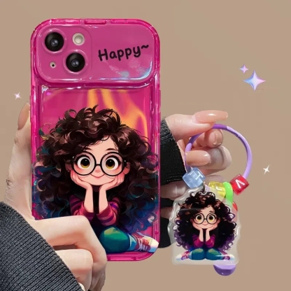 iPhone Creative Fried Hair Glasses Girl torbica za mobilni telefon s preklopnim ogledalom