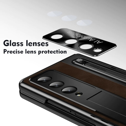 Husă pentru telefon din piele anti-cădere în stil retro Jazz - Seria Galaxy Z Fold