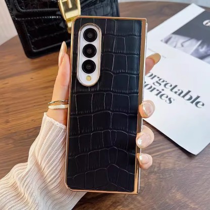 Husă de telefon din piele lucrată manual cu model de crocodil, cu protecție pentru ecran din spate pentru Samsung Galaxy Z Fold3 Fold4 Fold5 5G