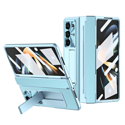 Luxury Leather Magnetic Bracket Shell Electroplated Phone Case For Samsung Galaxy Z Fold3/4/5 With Back Screen Glass