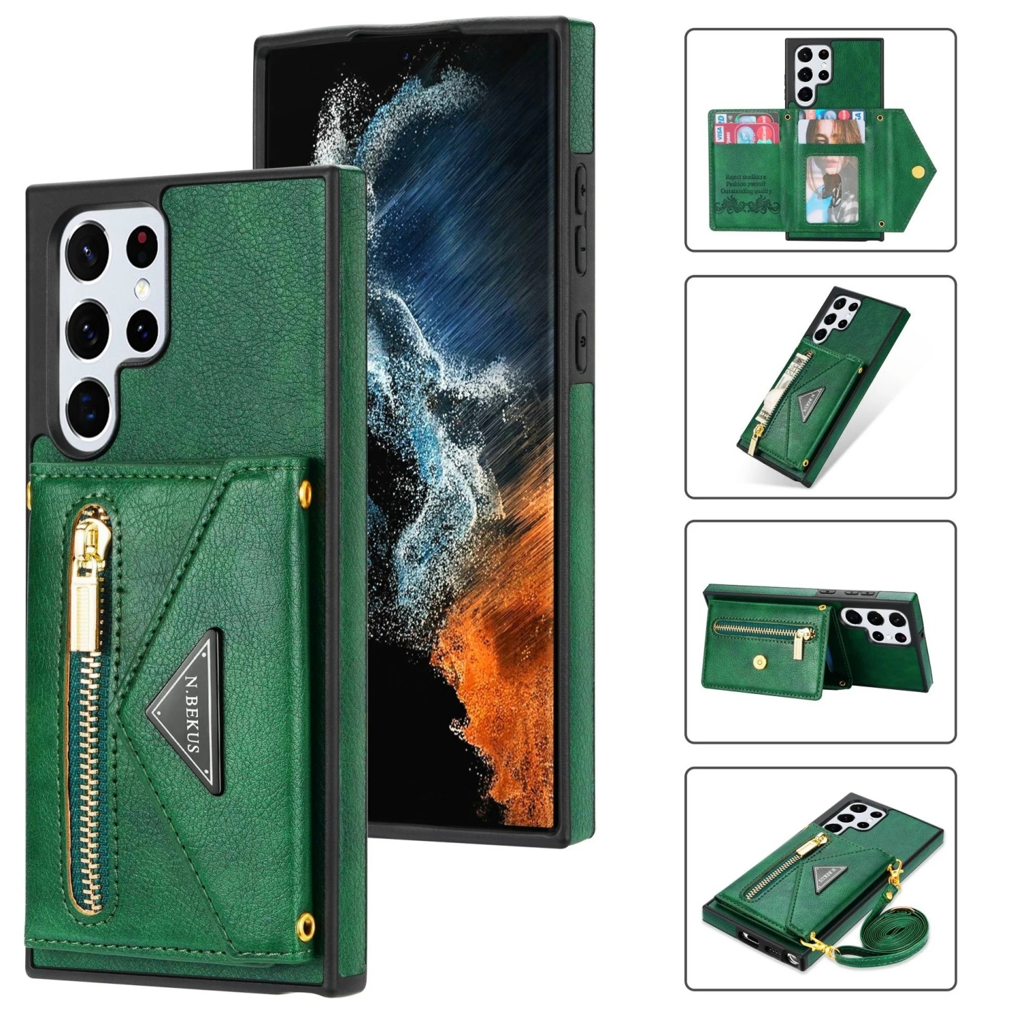 MobiWallet - Husă din piele pentru telefon de mare capacitate 4 în 1 pentru Samsung