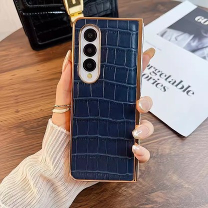 Husă de telefon din piele lucrată manual cu model de crocodil, cu protecție pentru ecran din spate pentru Samsung Galaxy Z Fold3 Fold4 Fold5 5G