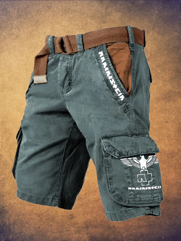 Pantaloni scurți cargo retro pentru bărbați cu design totem viking