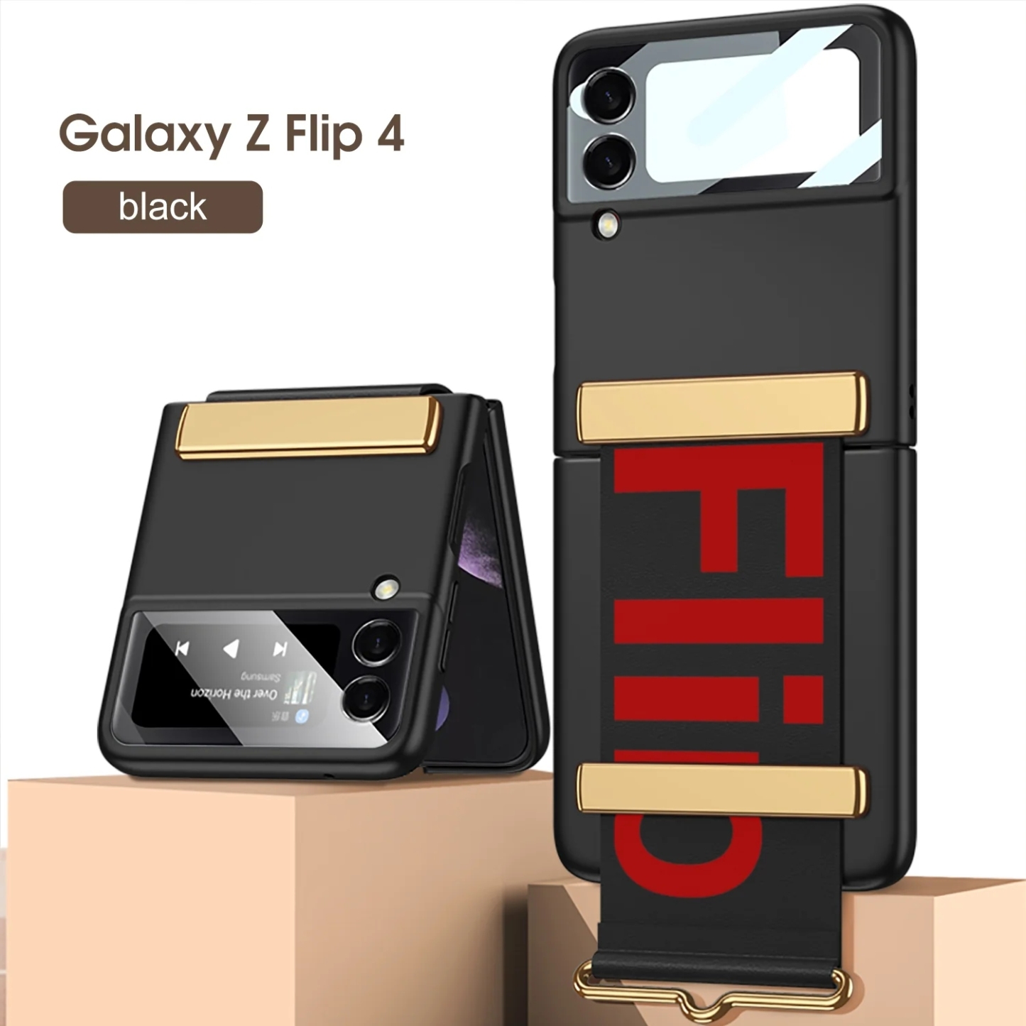 Husă de lux pentru telefon cu curea anti-cădere cu folie de protecție frontală pentru Samsung Galaxy Z Flip5 Flip4 Flip3