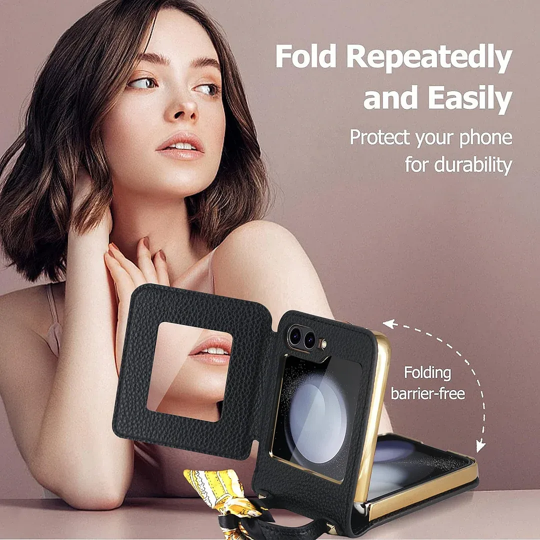 Κατάλληλο για Samsung ZFlip6/5/4/3 δερμάτινη ηλεκτρολυμένη θήκη κινητού τηλεφώνου all-inclusive κατά της πτώσης