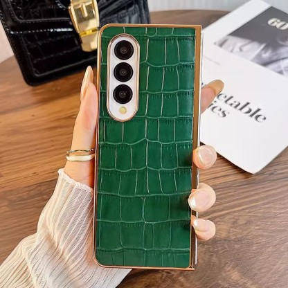 Husă de telefon din piele lucrată manual cu model de crocodil, cu protecție pentru ecran din spate pentru Samsung Galaxy Z Fold3 Fold4 Fold5 5G