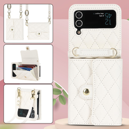 Husa De Telefon De Lux Cu Suport Card De Piele Cu Lant Pentru Samsung Galaxy Z Flip3 Flip4 5G